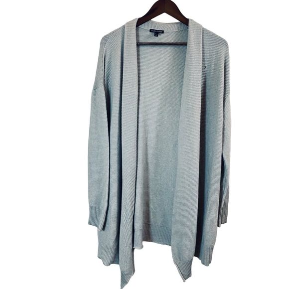 Eileen Fisher Light Gray Ribbed 100% Cashmere Long sleeve Shawl Open Cardigan L - Picture 2 of 16